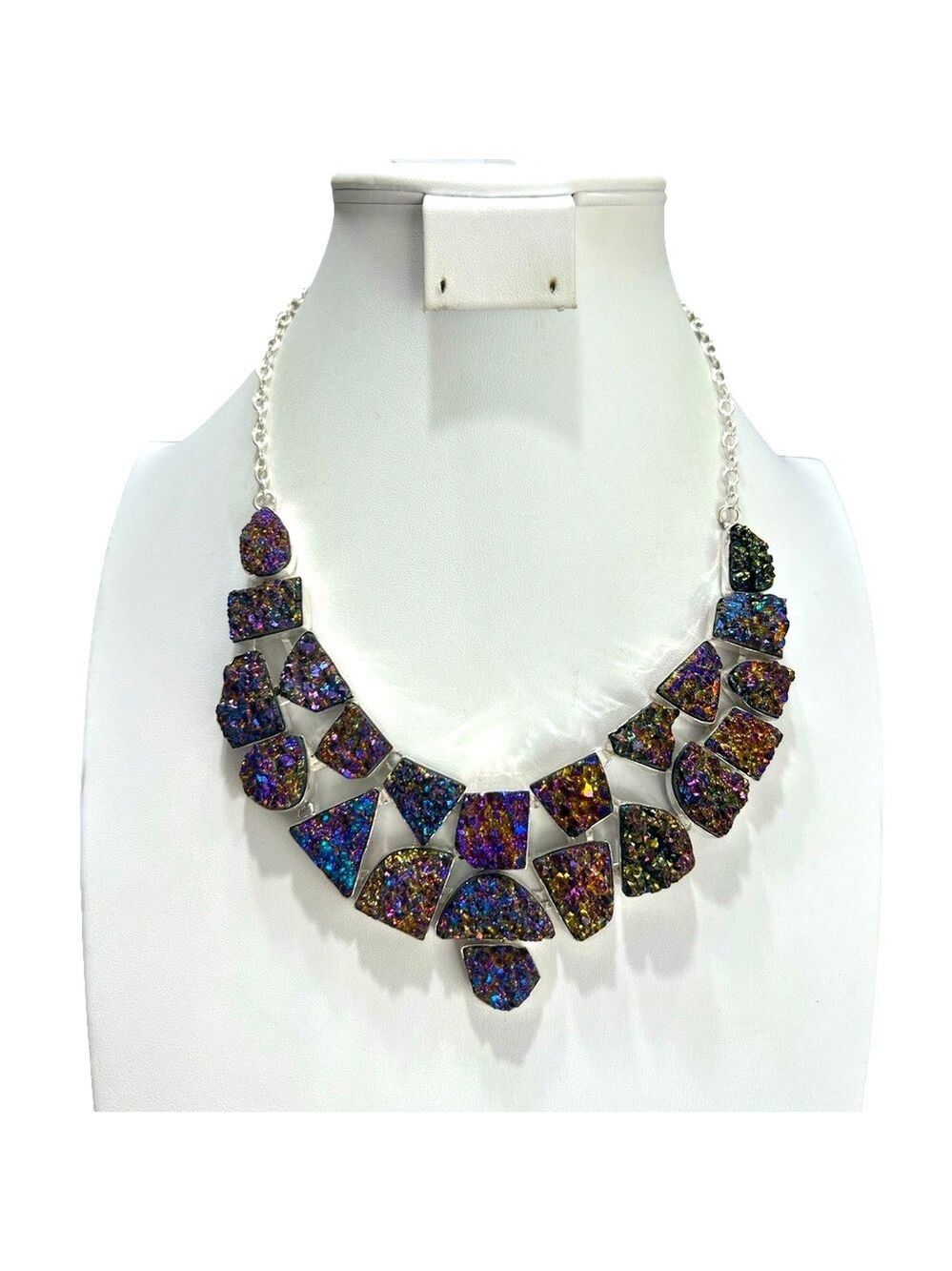 Titanium Drusy 925 Gemstone Large Necklace
